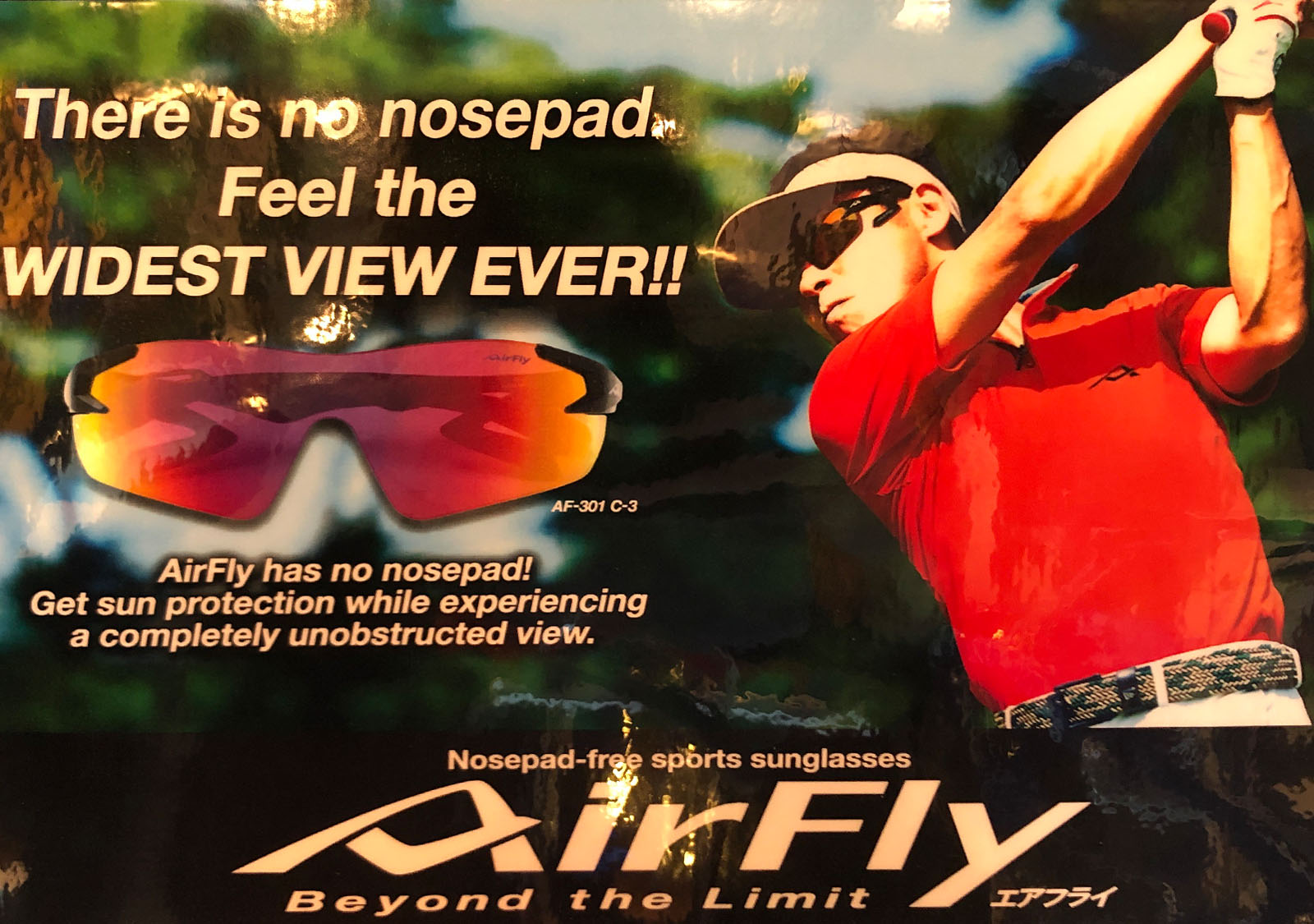 AirFly 鼻パッドのない鼻当てのない スポーツサングラス エアフライ ゴルフにも最適